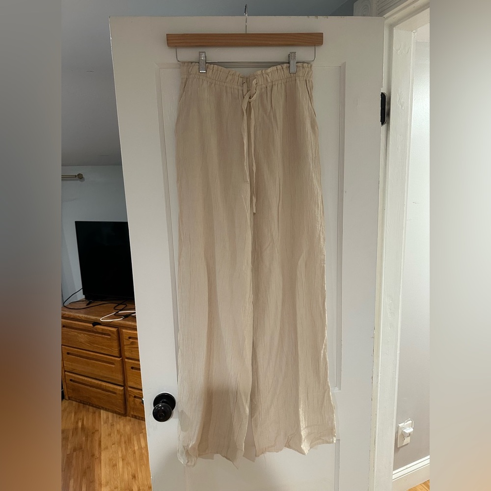Zara Beige Crinkled beach cover up pants